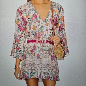 Maaji Marlee Long-Sleeve V-Neck Mini Kaftan Sz M  NWOT